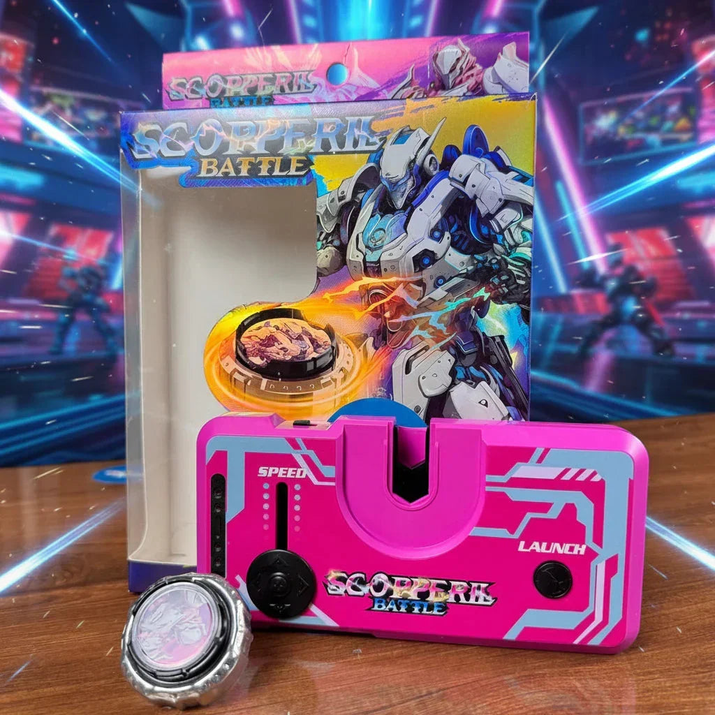 Scopperil Battle Spinning Top Launcher Set with Speed Control & Battle Arena Disc | Action Fighting Toy for Kids & Adults