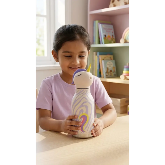 AFRESH 365 Unicorn Stainless Steel Vacuum Insulated Water Bottle 450ml (16oz) with Straw & Cleaning Brush In 2 Design Variants