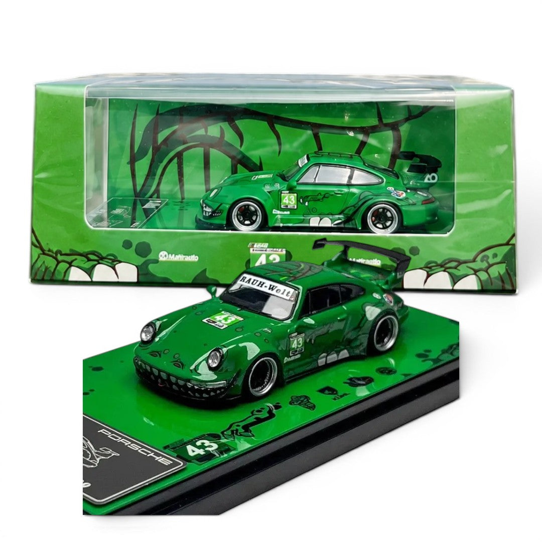 Flame 1:64 Porsche 911 (993) RWB Dinosaur Edition Die-Cast Model Car with Display Case | Premium Collectible | 2 Variants
