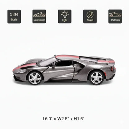 RMZ City Ford GT 1:36 Die-Cast Sports Car | Pull Back & Go | Openable Doors | Blue / Grey Variants