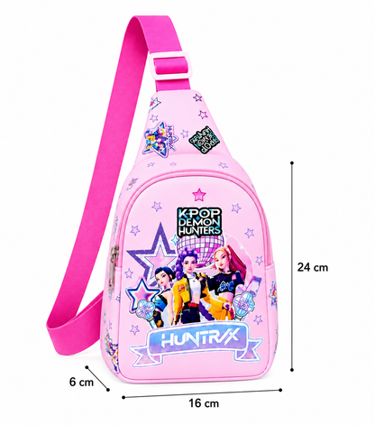 KPOP Demon Hunters HUNTR/X 24 cm Sling Bag for Kids & Teens | Adjustable Crossbody Chest Bag | Anime & K-Pop Inspired Casual Travel Bag