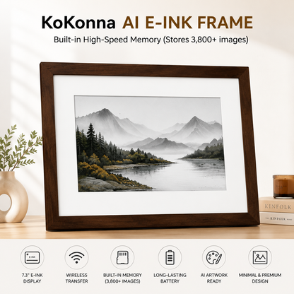 AI Art Frame 7.3" Classic Wooden Frame | Full-Color E Ink Spectra™ 6 Digital Picture Frame | Wi-Fi & Bluetooth | Wireless Battery Powered | Smart Art Display | 3,800+ Image Storage
