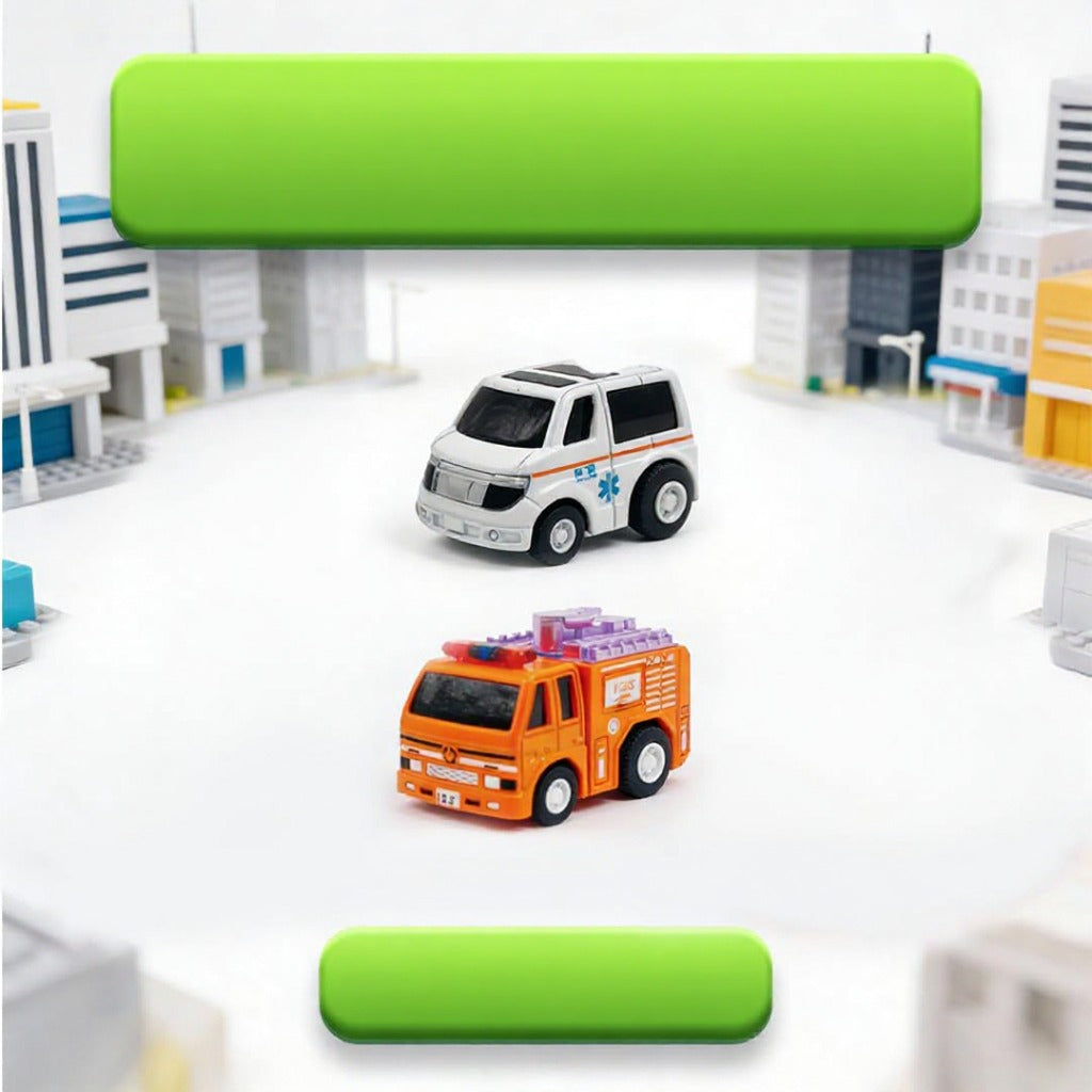 Joy Junction Mini Racer 1:64 Scale Pull Back Diecast Car Set – Ambulance & Fire Truck Toy for Kids & Collectors