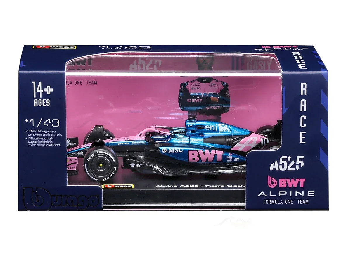 Bburago 1:43 BWT Alpine A525 #10 Pierre Gasly Monaco GP 2025 Diecast Formula 1 Car