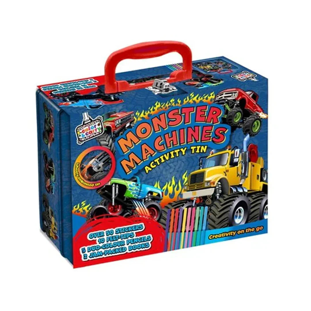 Tin Activity Case – Monster Machines | Reusable Metal Box with Fun Activities for Kids