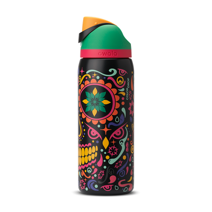 Owala 32oz (945ml) Insulated Stainless Steel Water Bottle – Flip Straw Leak-Proof Sports Bottle with Sugar Skull Design