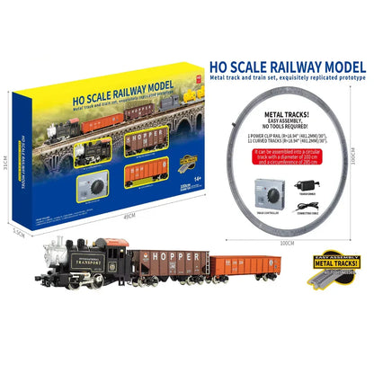 HANFLY 66100A Scale Electric Steam Locomotive Train Set 1:87 with Metal Tracks | Alloy Engine, Cargo Wagon, Speed Controller | Classic Railway Model Toy Gift