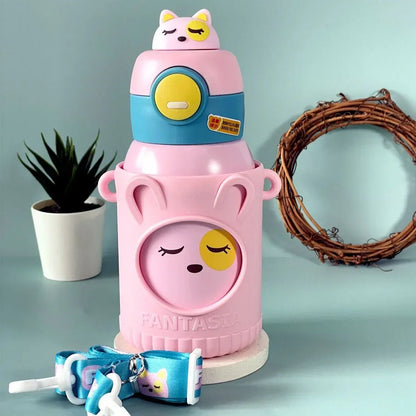 Cute Premium Kids Insulated Water Bottle Stainless with Silicon Cover 500 ML (Pink) - Jaiman Toys