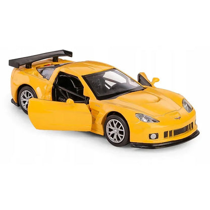 RMZ City 1:36 Chevrolet Corvette C6R Die-Cast Car | Openable Doors & Pull-Back Action | Metal Model Toy (Black / Yellow)