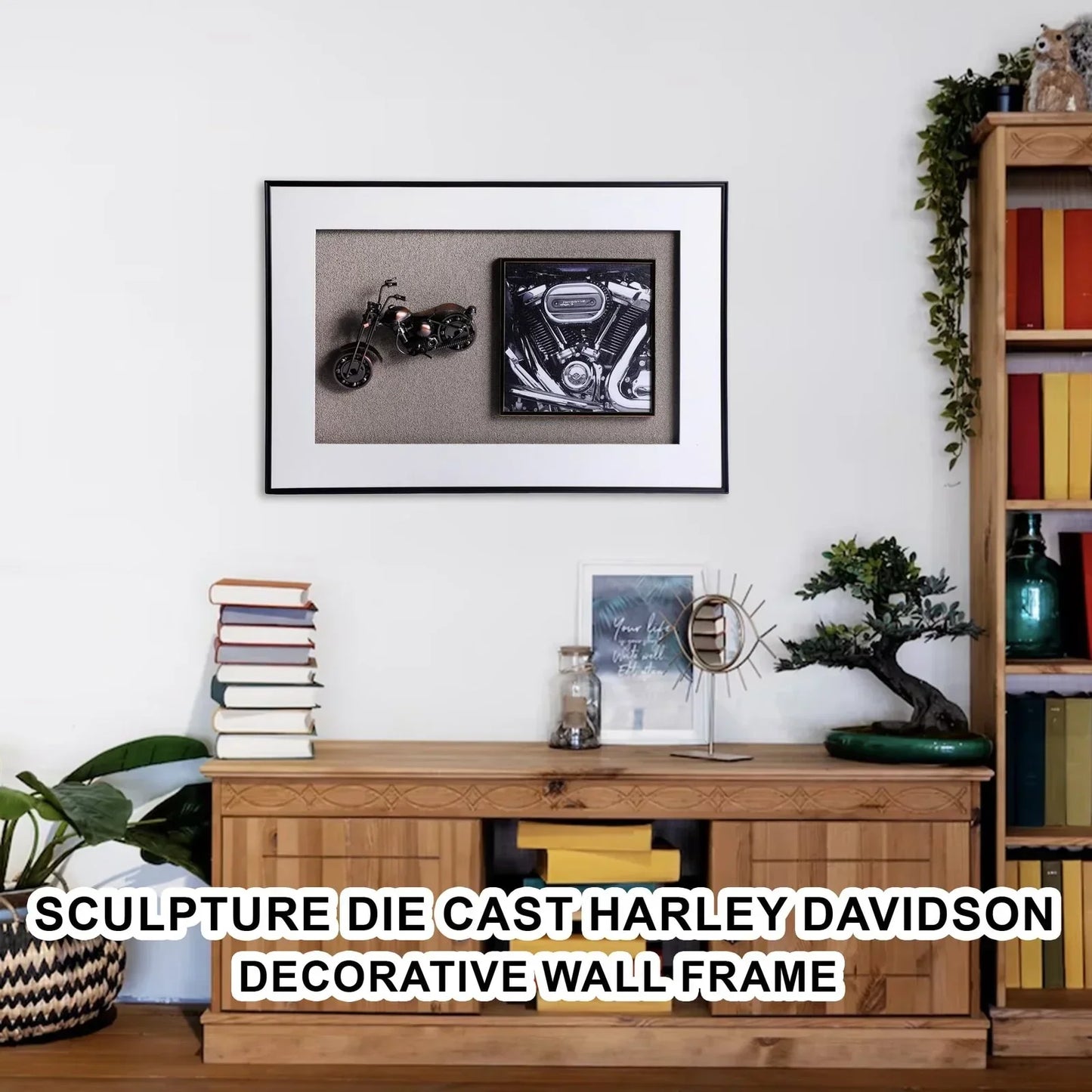 3D Die-Cast Harley Davidson Motorcycle in Decorative Glass Frame – Rev Up Your Wall Décor with Iconic Metal Art - Jaiman Toys