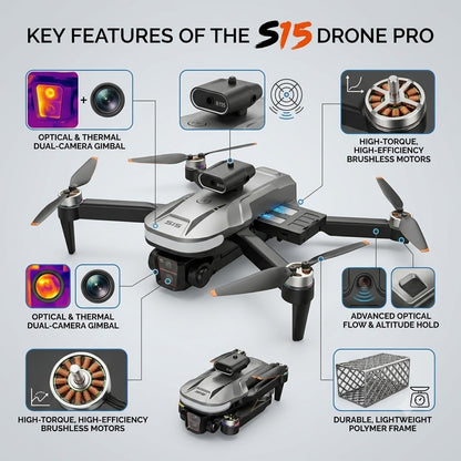 S15 Pro Foldable GPS Drone with HD Camera, 50X Zoom, Intelligent Obstacle Avoidance, Electric Camera Adjustment, Optical Flow Localization, Speed Switching & HD Aerial Photography RC Quadcopter