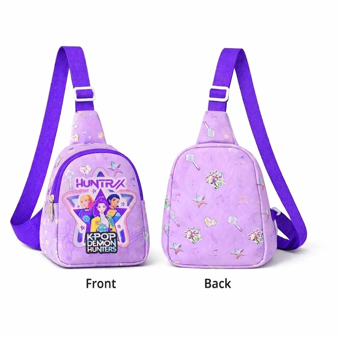 KPOP Demon Hunters HUNTR/X 24 cm Sling Bag for Kids & Teens | Adjustable Crossbody Chest Bag | Anime & K-Pop Inspired Casual Travel Bag