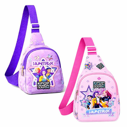 KPOP Demon Hunters HUNTR/X 24 cm Sling Bag for Kids & Teens | Adjustable Crossbody Chest Bag | Anime & K-Pop Inspired Casual Travel Bag
