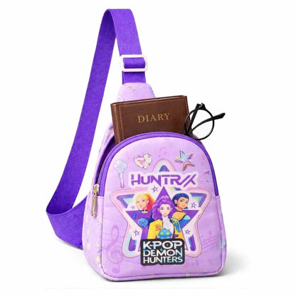 KPOP Demon Hunters HUNTR/X 24 cm Sling Bag for Kids & Teens | Adjustable Crossbody Chest Bag | Anime & K-Pop Inspired Casual Travel Bag