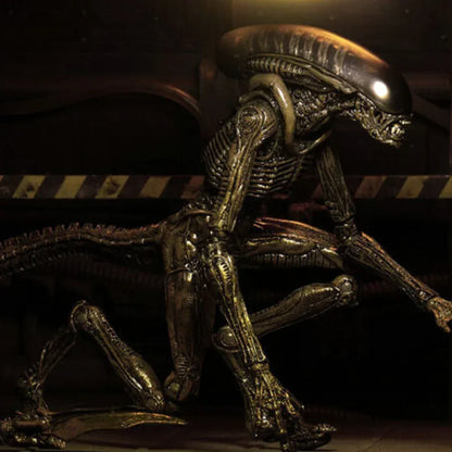 Detailed action figure of a sci-fi alien creature in a crouched pose with a dark background.