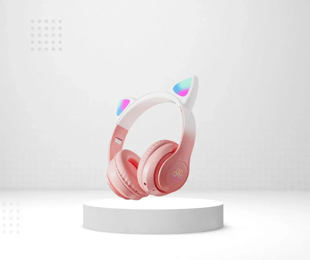 CAT STN-28 Pro Wireless Ear Headphones – Bluetooth 5.3 HiFi Stereo Headset with LED RGB Lights & Mic (Pink) - Jaiman Toys
