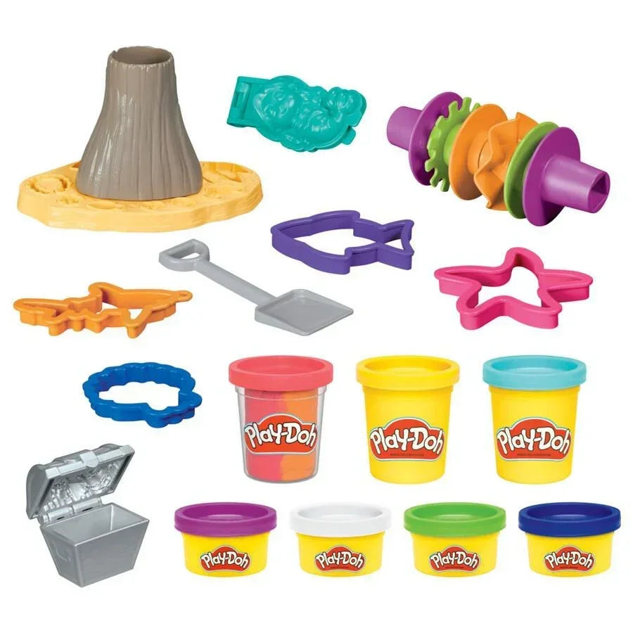 Play-Doh Volcano Treasure Adventure Playset – Erupting Volcano Toy with Molds, Tools & 6 Colors of Modeling Compound, Kids 3+ - Jaiman Toys