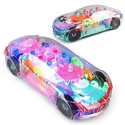 KallaG Transperant Super Car Toy for Kids with Bump & go Action, Gear Simulation Mechanical Car, Sound & Light Toys for Kids Boys & Girls (Multicolor, Transparent car