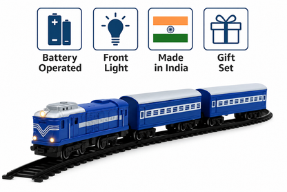 Centy Passenger Toy Train Set with Track | Battery Operated Indian Railway Train | LED Light | Age 3+