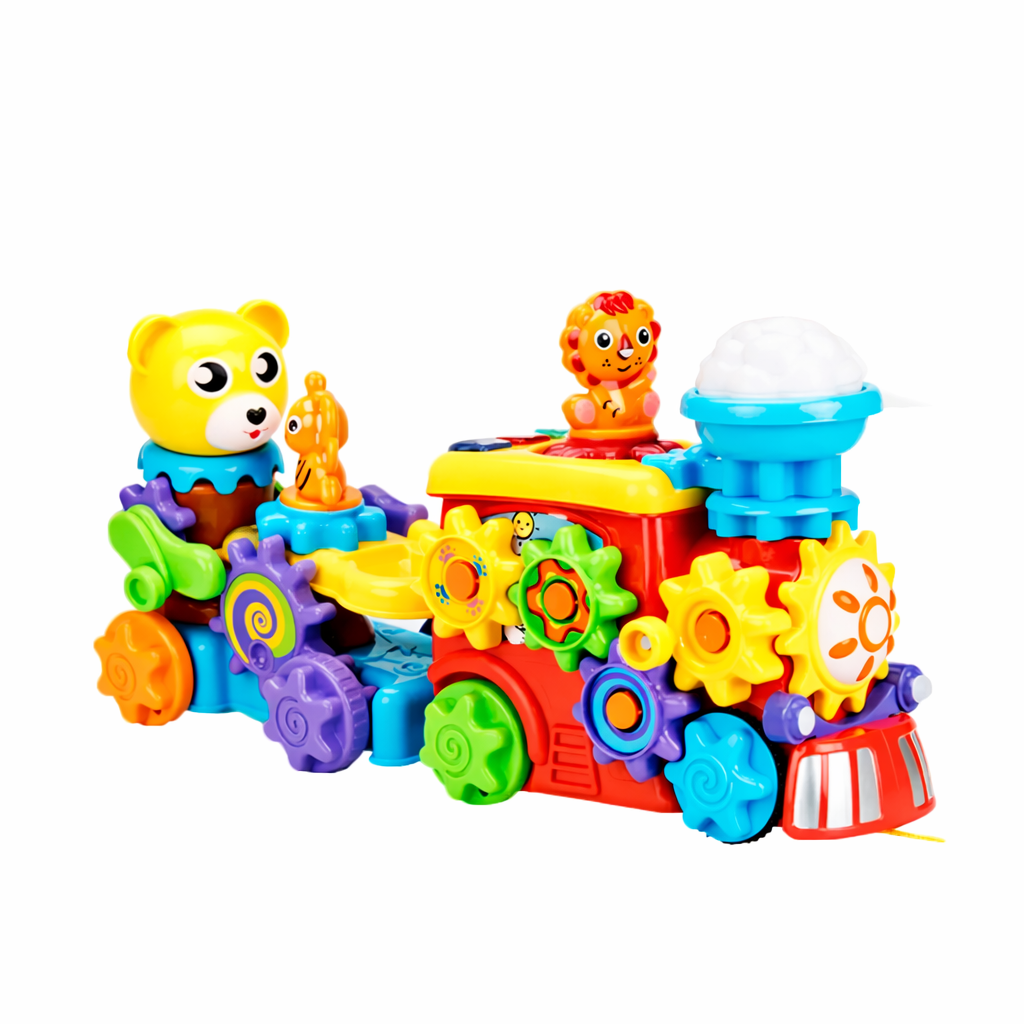 Five Star Roll & Assemble Animal Train Toy – Gear Connection Train with Light, Music & Spinning Animal Figures for Toddlers