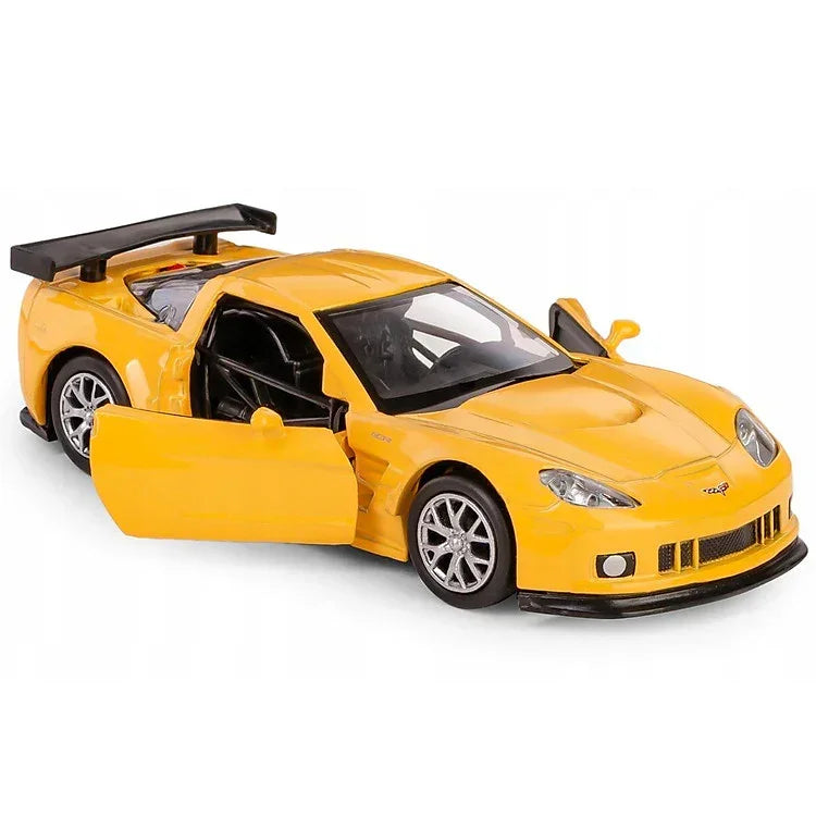 RMZ City 1:36 Chevrolet Corvette C6R Die-Cast Car | Openable Doors & Pull-Back Action | Metal Model Toy (Black / Yellow)