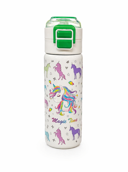 Kids Stainless Steel Unicorn Water Bottle 500ML with Straw Lid – Leakproof Insulated School Bottle for Girls (Unicorn Designs)