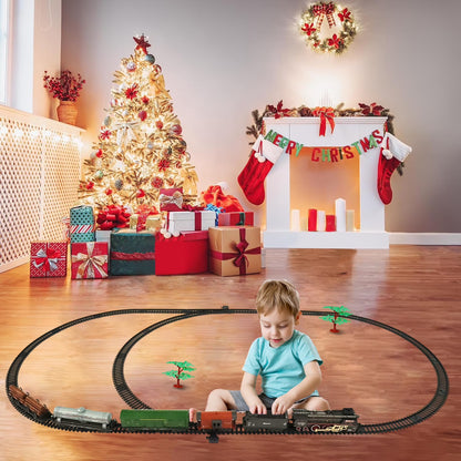 FENMING Battery Operated Steam Train Set with Smoke, Lights & 72-Inch Track Layout | Classic Railway Toy Train