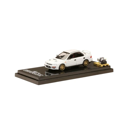 1:64 Hobby JAPAN HJ642013bw Subaru Impreza Wrx (GC8) 1992 Edition Scale Die-Cast Model Car with Engine Display – White - Jaiman Toys