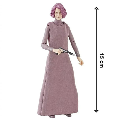 15 cm collectible action figure with pink dress, pink curly hair, and holding a toy blaster