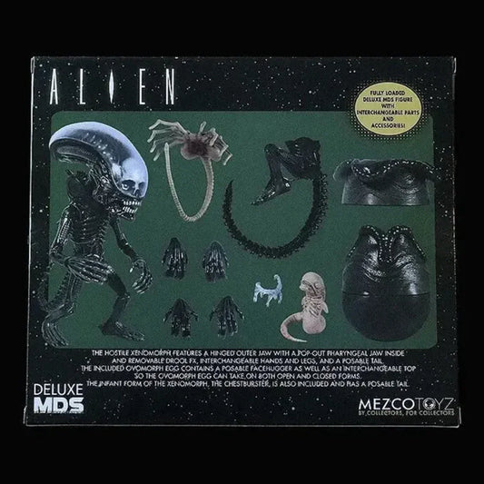 Alien deluxe action figure set with interchangeable parts, facehugger, and collectible accessories.