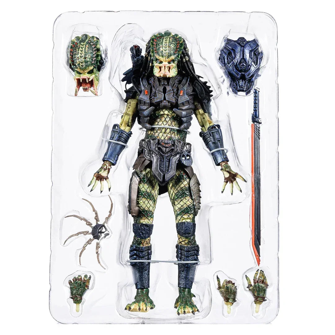 Predator action figure set with interchangeable heads, hands, mask, sword, and accessories