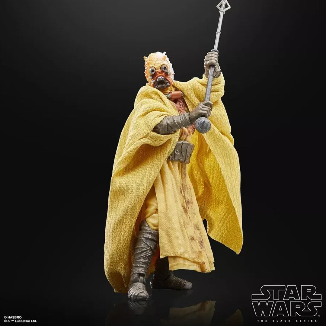Star Wars Black Series Tusken Raider action figure by Hasbro holding staff, collectible toy