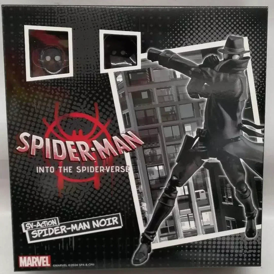 Spider-Man Noir action figure from Into the Spider-Verse in collectible packaging, Marvel toy