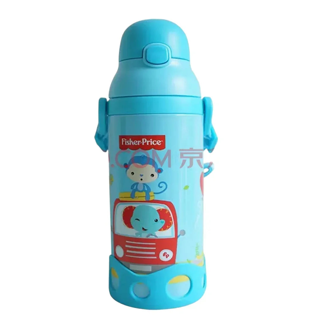Fisher-Price Kids Water Bottle with Straw & Strap – 500ml, Insulated for Hot & Cold Drinks, Perfect for Toddlers 12 Months+ - Blue - Jaiman Toys