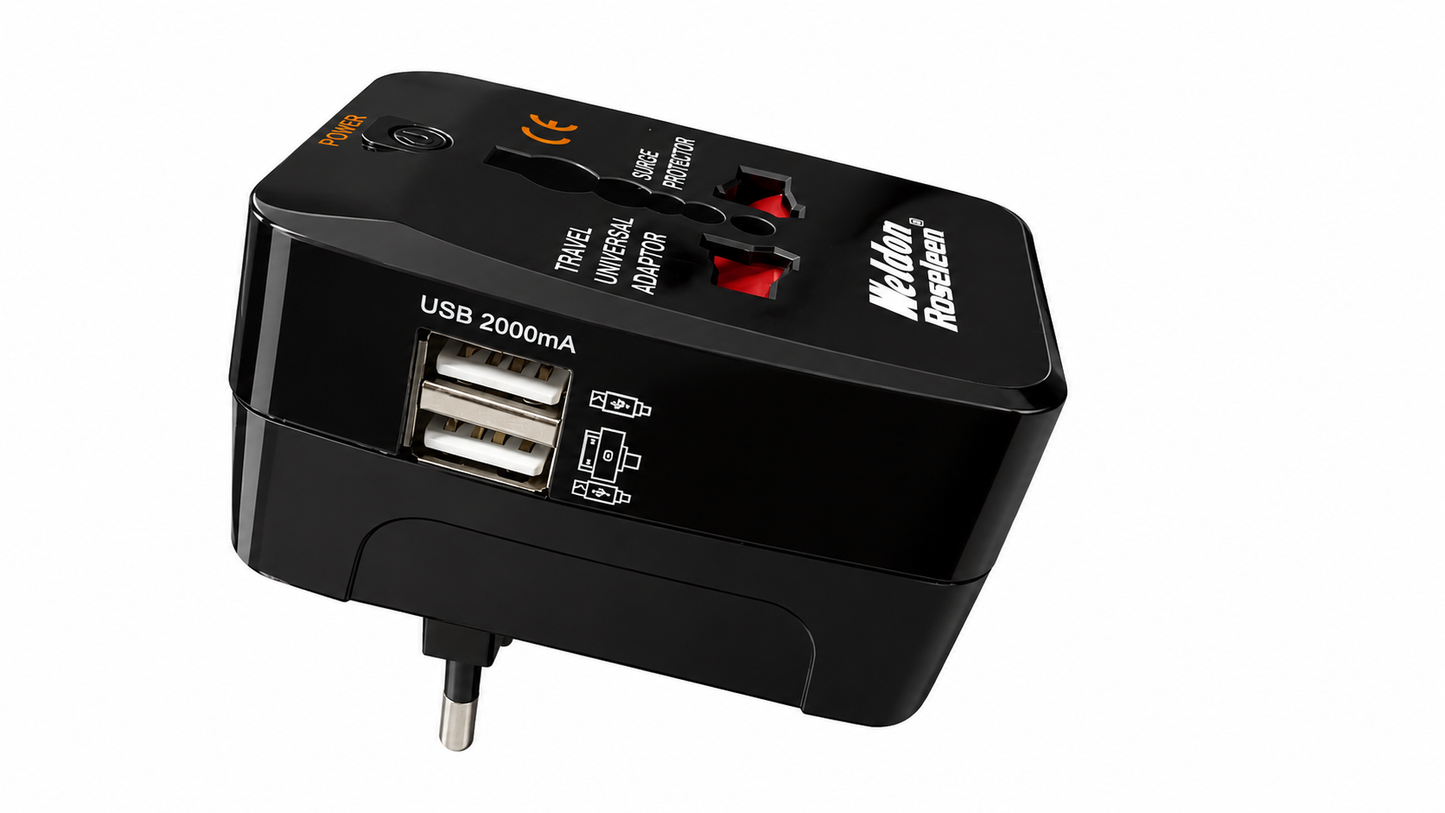 Travel Basic International Travel Adapter with 2 USB Ports | Universal AU UK US EU Plug Adapter