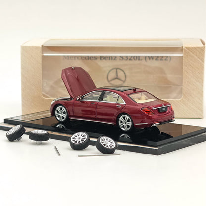 Glory Model 1:64 Mercedes-Benz S320L W222 Wine Red Die-Cast Model Car | Luxury Sedan Collectible with Opening Hood & Spare Wheels