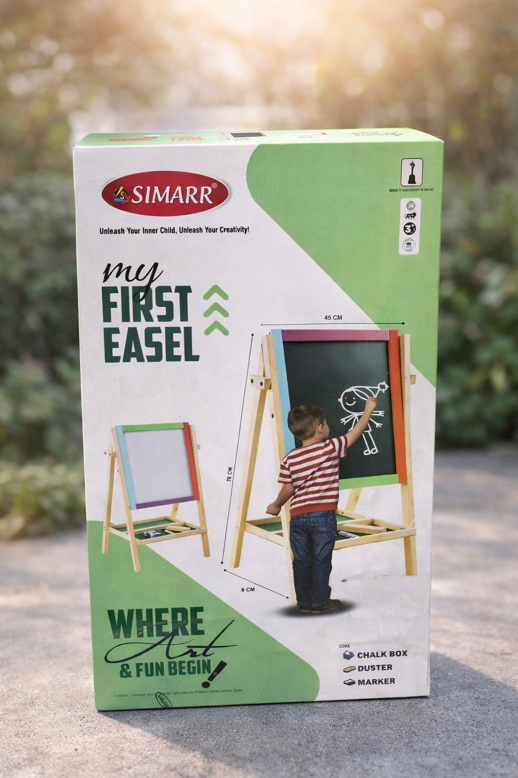 Simarr 2-in-1 Space Kids Writing Board – Double Sided Blackboard & Whiteboard with Stand | Learning & Drawing Board for Kids