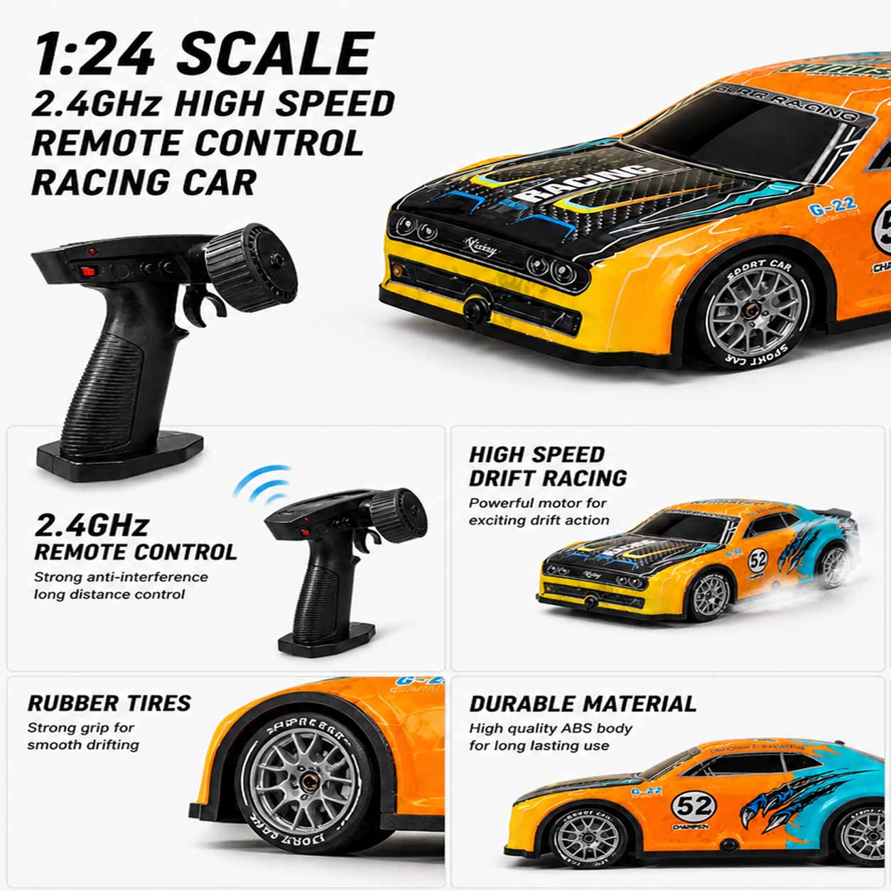 Drive Storm RC Drifting Car 1:22 Scale 2.4GHz High-Speed Remote Control Racing Car with Drift Function for Kids & Adults