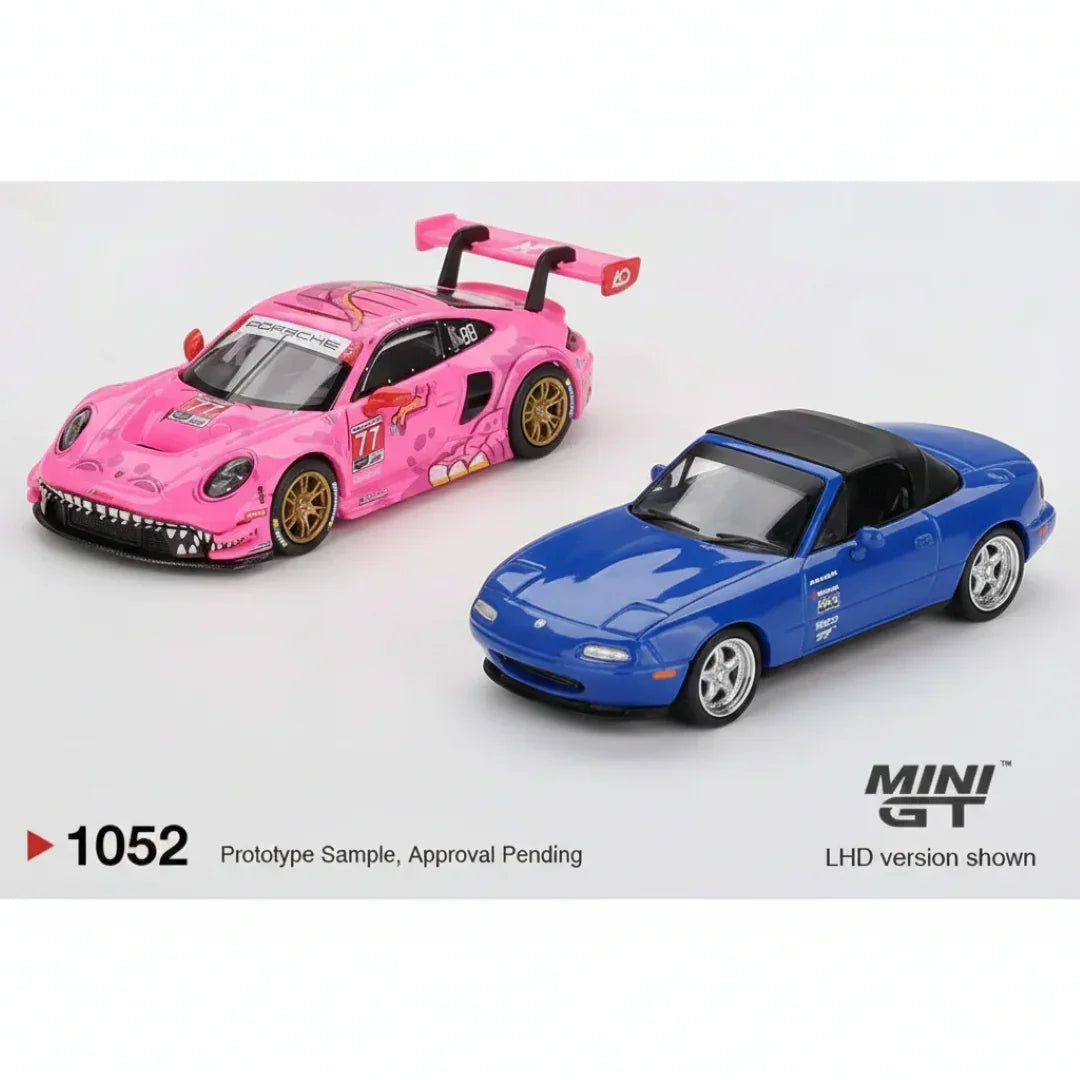 Mini GT 1:64 Roxy Porsche 911 GT3 R #77 IMSA + Mazda Miata MX-5 NA Tuned | Die-Cast Duo Set