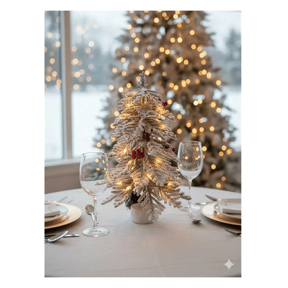 SWEN Luce 2-Feet Tabletop Christmas Tree with Frosting & Wooden Base | Premium Mini Snow-Kissed Décor