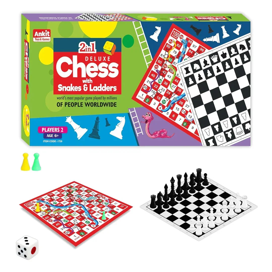 Ankit Toys 2-in-1 Chess & Snakes & Ladders Deluxe Game – 46×46 cm Board for Kids & Adults