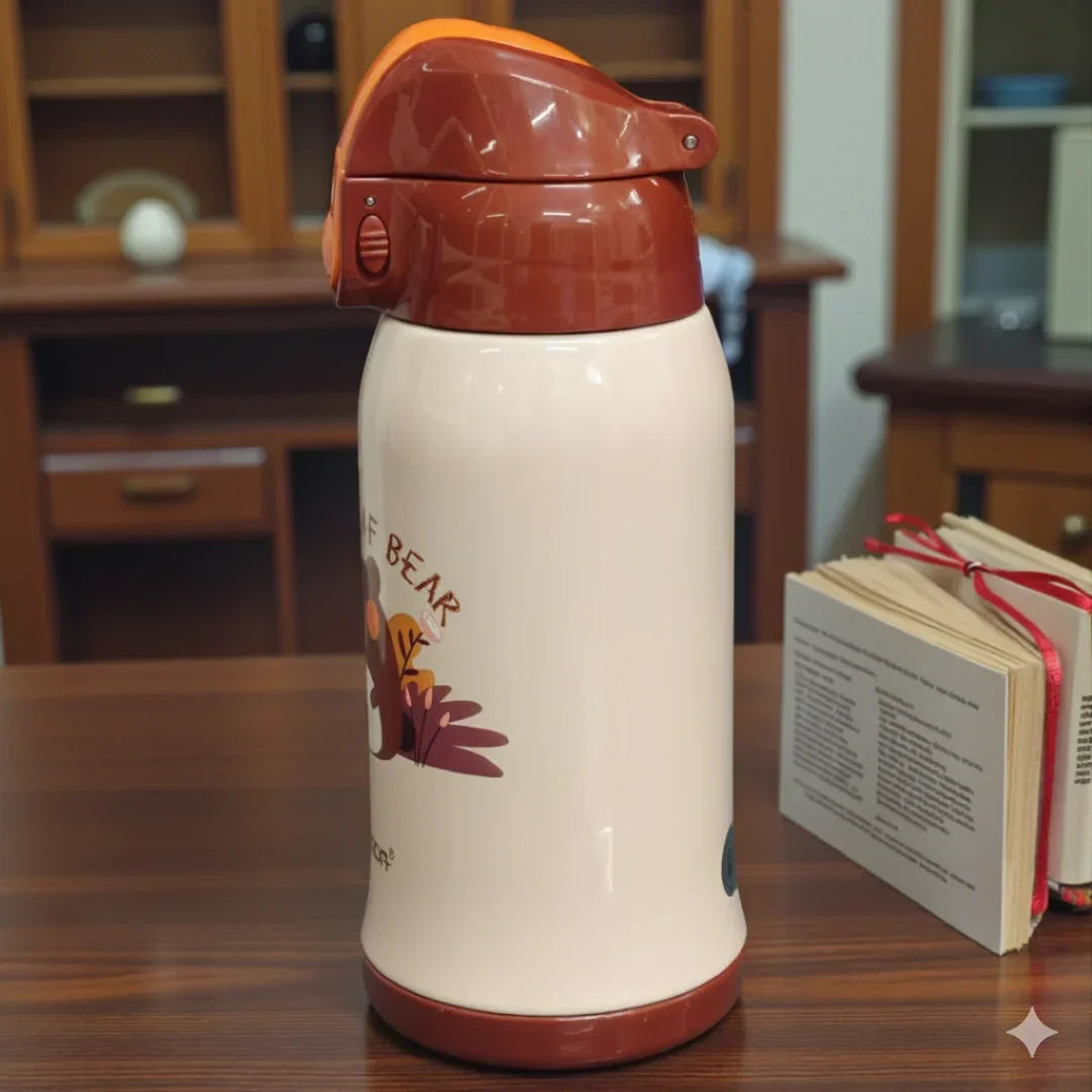 Bangda 560ml Stainless Steel Lecai Vacuum Children Water Bottle – Leaf Bear Theme