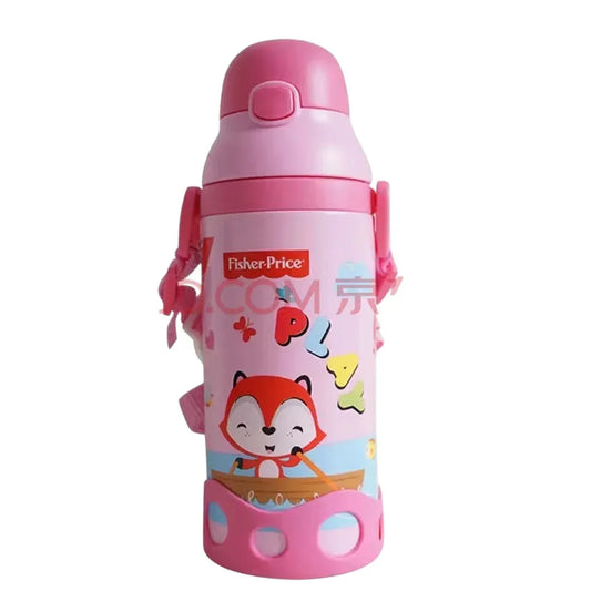 Fisher-Price Kids Water Bottle with Straw & Strap – 500ml, Insulated for Hot & Cold Drinks, Perfect for Toddlers 12 Months+ - Pink - Jaiman Toys