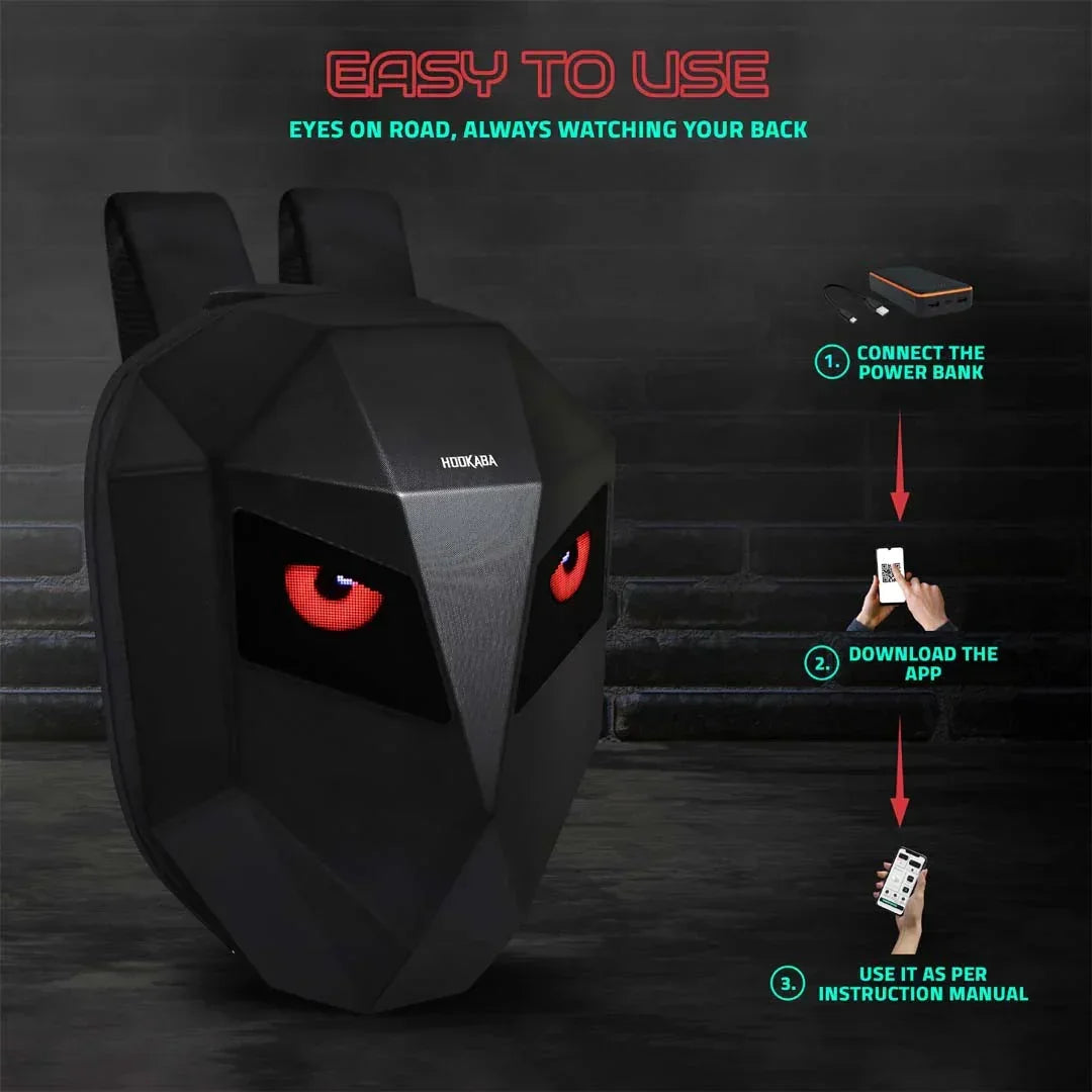 Hookaba Eye Rover Junior LED Biker Backpack – Hard Shell, Waterproof, 13” Laptop – Black - Jaiman Toys