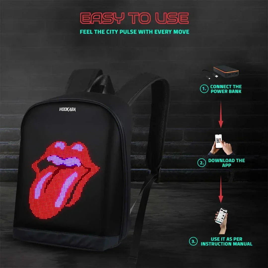 Hookaba Urban Buzz LED Backpack – Futuristic Hard Shell | Waterproof | 15.6” Laptop | Night-Ready Design - Black - Jaiman Toys