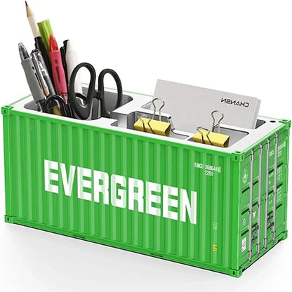 Shipping Container Style Pen Holder – Creative Desk Organizer with Open Top Storage | Industrial Office & Study Table Accessory