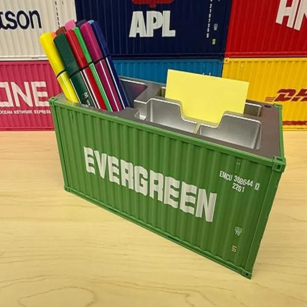 Shipping Container Style Pen Holder – Creative Desk Organizer with Open Top Storage | Industrial Office & Study Table Accessory
