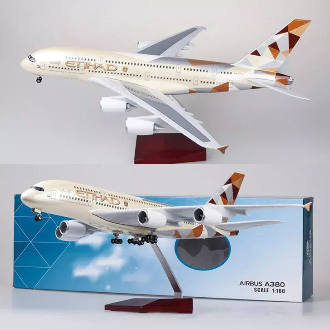 Etihad Airlines Airbus A380 LED Lit - Airplane 1/160 Plane Model Replica Toy Decor - 46 cm - Jaiman Toys