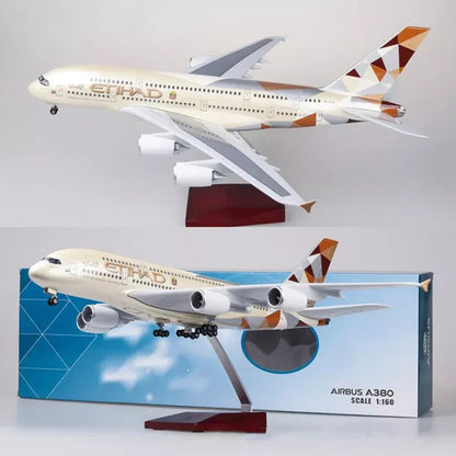 Etihad Airlines Airbus A380 LED Lit - Airplane 1/160 Plane Model Replica Toy Decor - 46 cm - Jaiman Toys