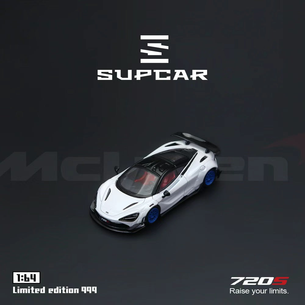 SUPCAR 1:64 McLaren 720S Diecast Model Car | Premium Collectible Supercar Replica | White with Blue Wheels